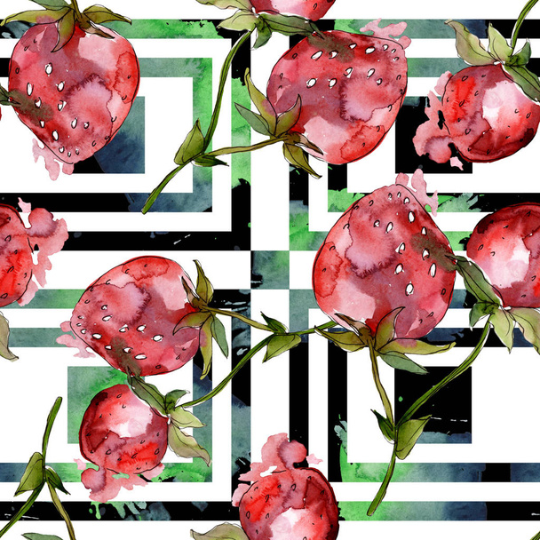 Strawberry healthy food. Watercolor background illustration set. Watercolour drawing fashion aquarelle isolated. Seamless background pattern. Fabric wallpaper print texture. - Fotó, kép
