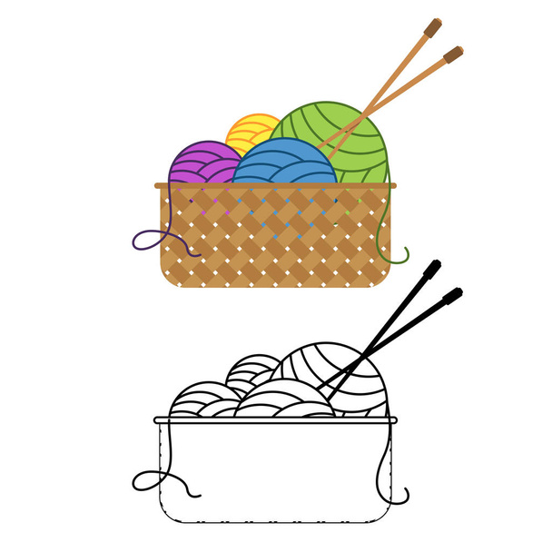 Des boules de fil multicolores se trouvent dans un panier avec des aiguilles à tricoter Illustration vectorielle
 - Vecteur, image