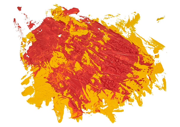 Rojo y amarillo sucio manchado aceite textura pincelada cepillo, pintado a mano, aislado sobre fondo blanco. Ilustración vectorial EPS10
. - Vector, imagen