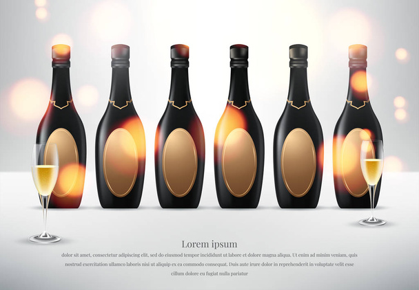 Illustration vectorielle de Verre à vin avec une bouteille de champagne
 - Vecteur, image