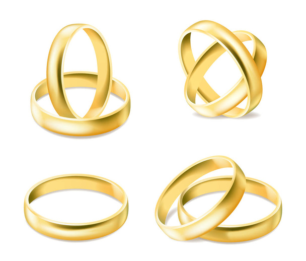 Zestaw złotych pierścionków zaręczynowych izolowanych na białym tle - Wektor, obraz