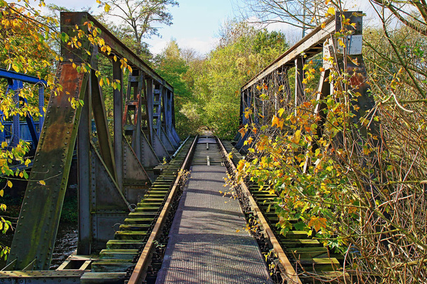 Linha ferroviária desutilizada, ponte de aço é coberto
 - Foto, Imagem