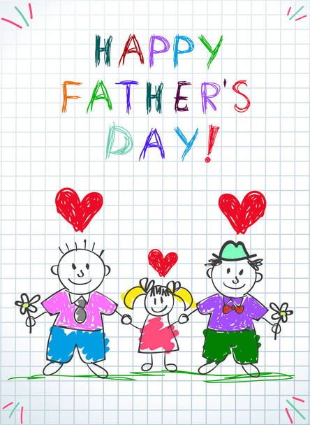 LMBT család. Boldog Apák napja gyermekek rajz. - Vektor, kép