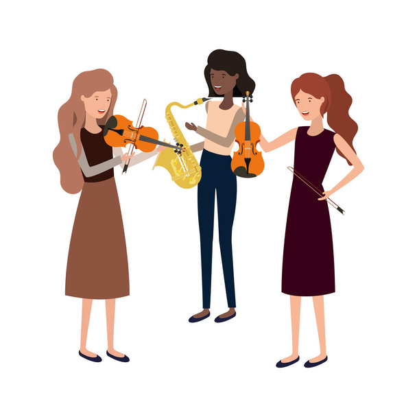 vrouwen met muziekinstrumenten karakter - Vector, afbeelding