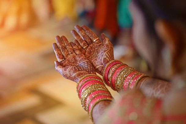 bangles set in bridal hand - Photo, image
