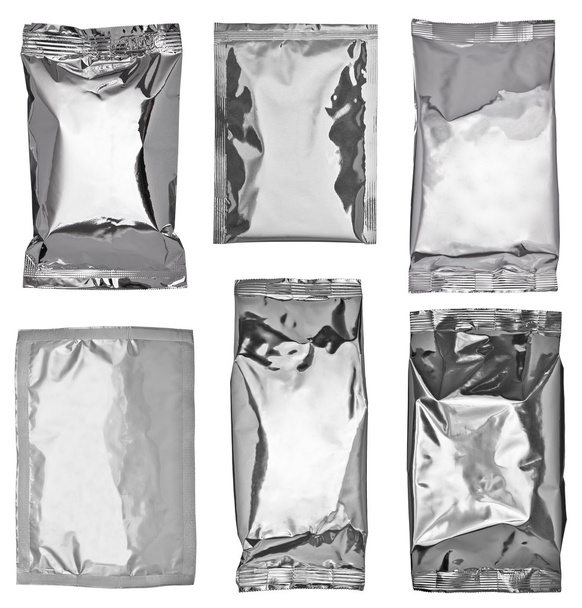 bílá stříbrná hliníková papírový sáček balíček potravin šablona - Fotografie, Obrázek
