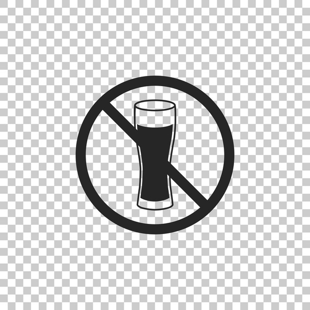 Saydam arka planda izole edilmiş alkol simgesi yok. Alkollü içecekleri yasaklamak. Bira şişesi bardağı yla yasak sembol. Düz tasarım. Vektör İllüstrasyonu - Vektör, Görsel