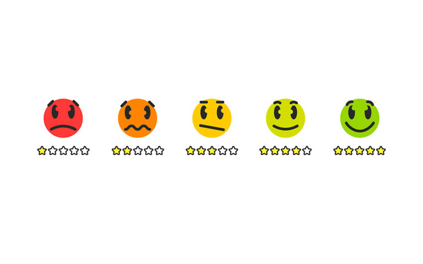 Hodnotila Emoji pro spokojenost zákazníků s různými emocemi. Snadné použití pro web nebo prezentaci. - Vektor, obrázek