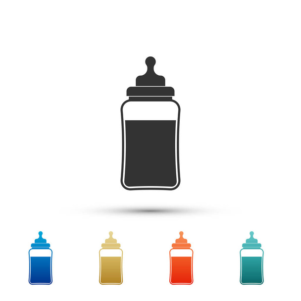 Babyflaschensymbol isoliert auf weißem Hintergrund. Fütterung Flaschensymbol. Milchflaschenschild. Symbole in Farbe gesetzt. Vektorillustration - Vektor, Bild