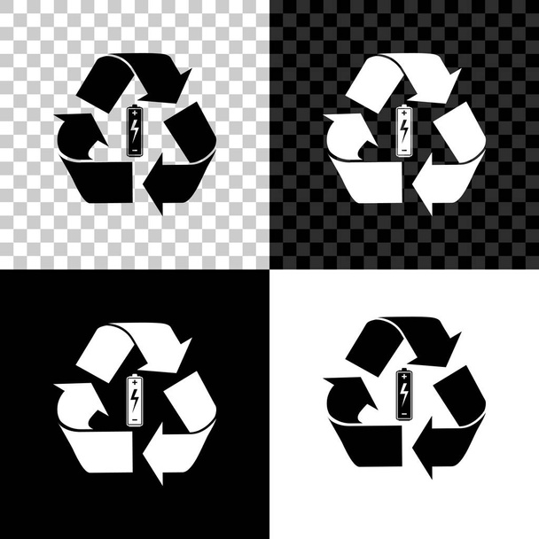 Batería con icono de símbolo de reciclaje aislado sobre fondo negro, blanco y transparente. Batería con símbolo de reciclaje - concepto de energía renovable. Ilustración vectorial
 - Vector, Imagen