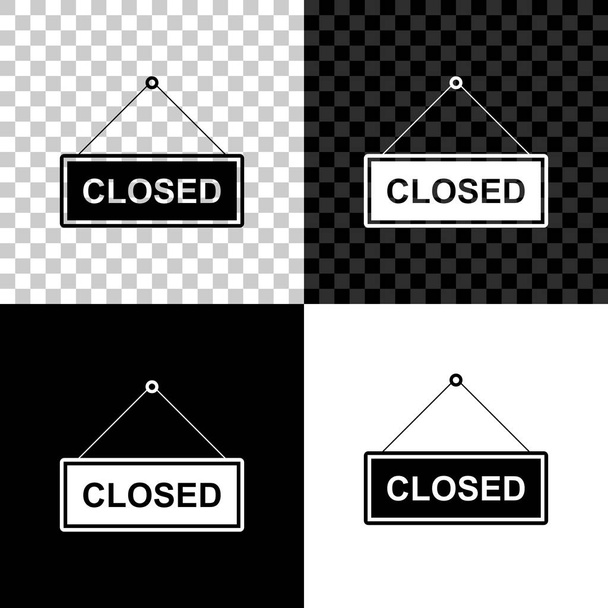 テキストとハングサインは、黒、白、透明の背景に分離された閉じたドアアイコン。ベクトルイラストレーション - ベクター画像