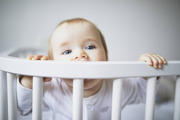 Adorable baby girl in co-sleeper crib - Foto, Bild