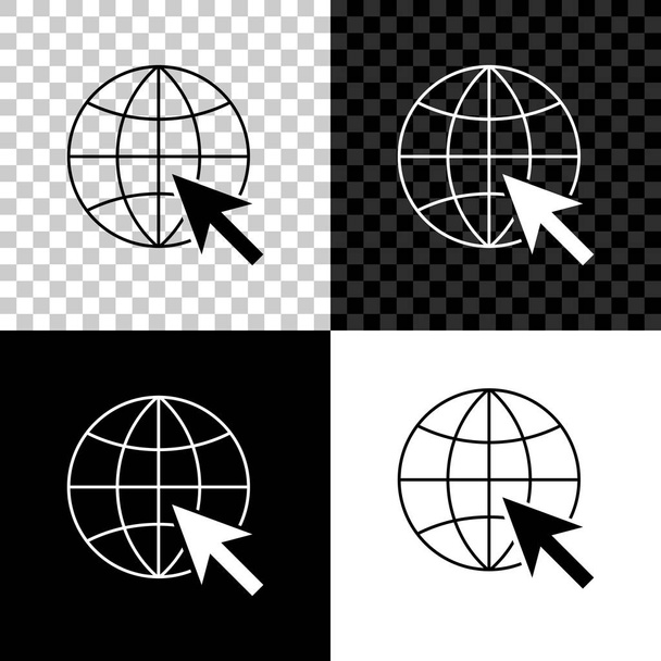 Gehen Sie zum Websymbol isoliert auf schwarzem, weißem und transparentem Hintergrund. Globus und Cursor. Website-Piktogramm. Symbol für das World Wide Web. Vektorillustration - Vektor, Bild