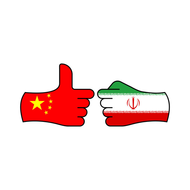 победный фарфор нападение Иран стороны жест цветной значок. Элементы значка иллюстрации флага. Знаки и символы могут быть использованы для веб, логотип, мобильное приложение, пользовательский интерфейс, UX
 - Вектор,изображение