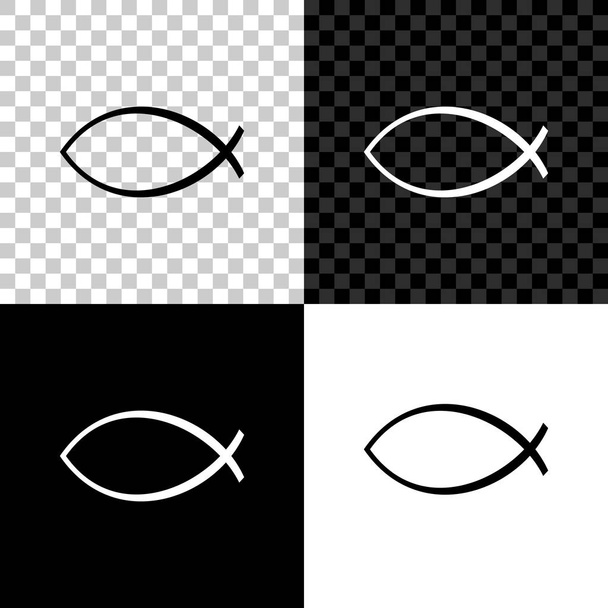 Ikona symbol ryby chrześcijańskiej na białym tle na czarno, białym i przezroczystym tle. Symbol Jezusa rybnego. Ilustracja wektorowa - Wektor, obraz