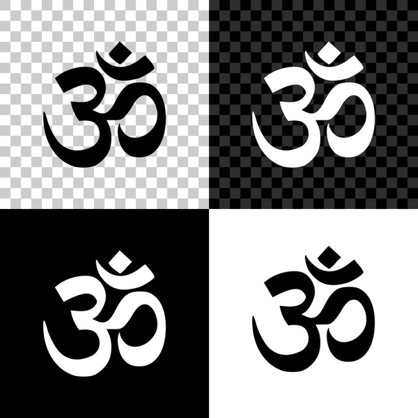 Om or Aum Indian sacred sound icon on black, white and transparent background. Symbol of Buddhism and Hinduism religion. The symbol of the divine triad of Brahma, Vishnu and Shiva. Vector Illustration - Vector, Image