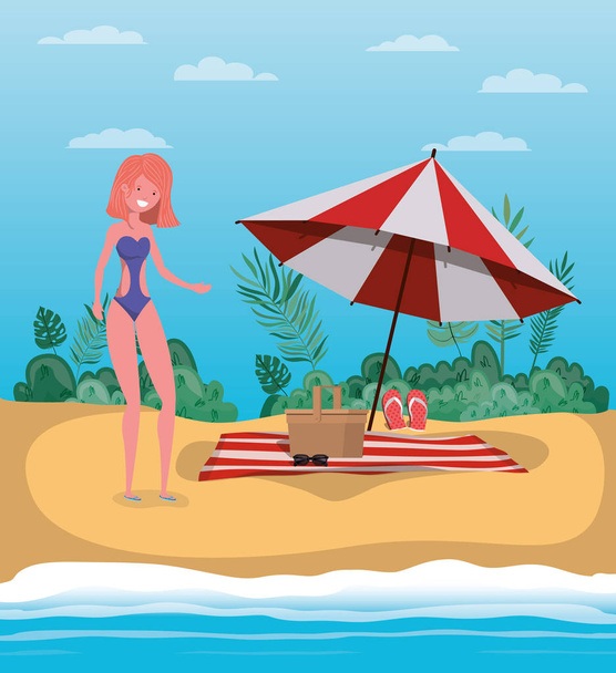 Девушка с дизайном летних купальников
 - Вектор,изображение