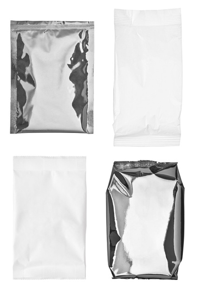 white silver aluminum paper bag package food template - Photo, Image
