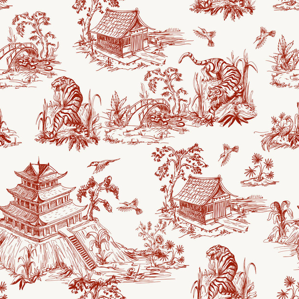 Seamless pattern in chinoiserie style for fabric or interior design. - Vector, Image