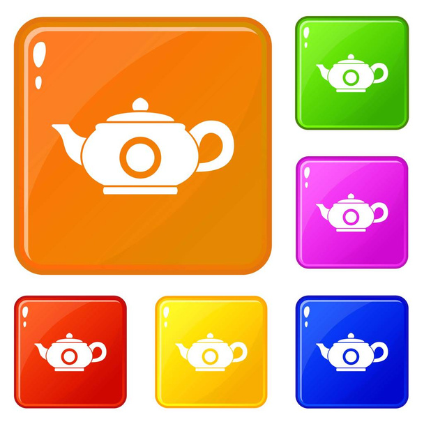 Teapot icons set vector color - Vetor, Imagem