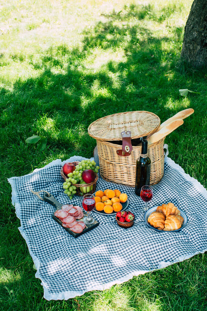 Summer picnic in the park on the green grass - Fotografie, Obrázek