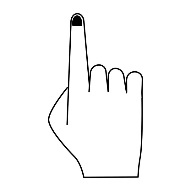 Рука трогает что-то символ в черно-белом
 - Вектор,изображение