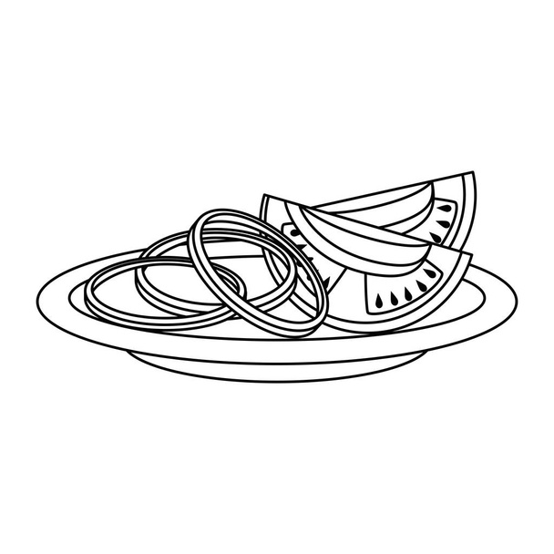 Вкусный овощной салат на тарелке
 - Вектор,изображение