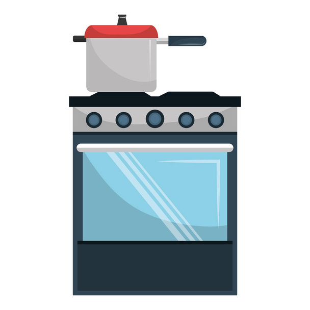 kitchen oven with pot - Vector, Image