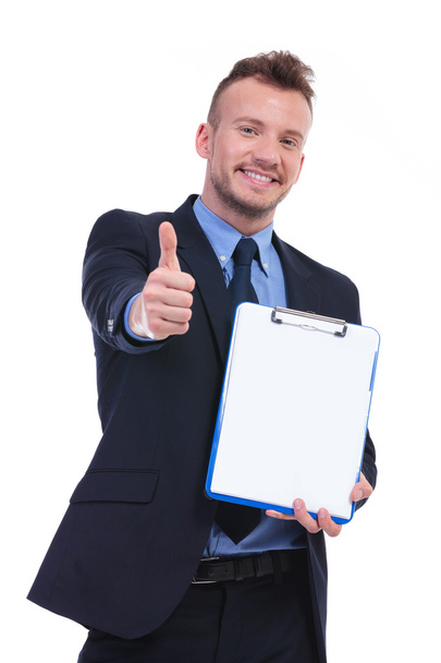 business man showing clipboard and thumbs up - Fotoğraf, Görsel