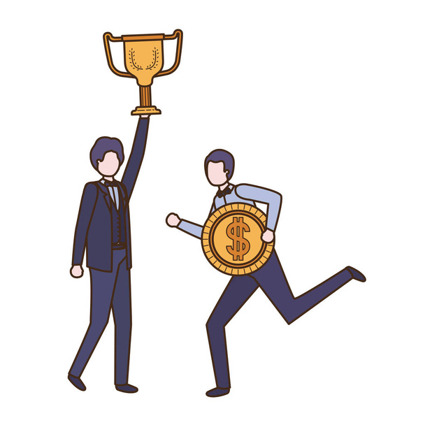 бизнесмены с трофеем и монетным характером
 - Вектор,изображение
