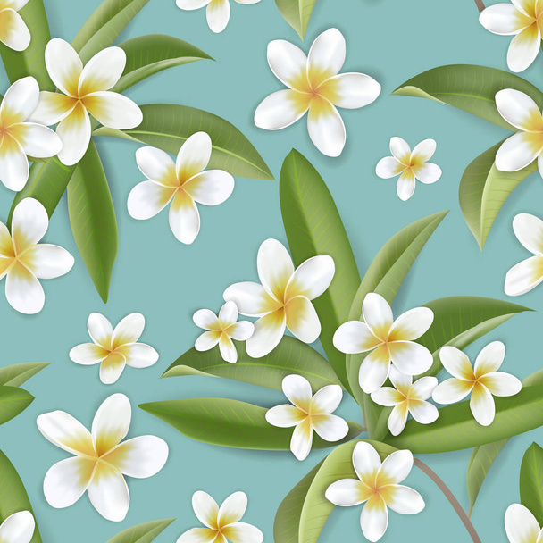 Beautiful retro plumeria flowers seamless background, tropical jungle floral pattern in vector illustration design for fashion fabric, prints, textile, wallpaper - Vector, imagen