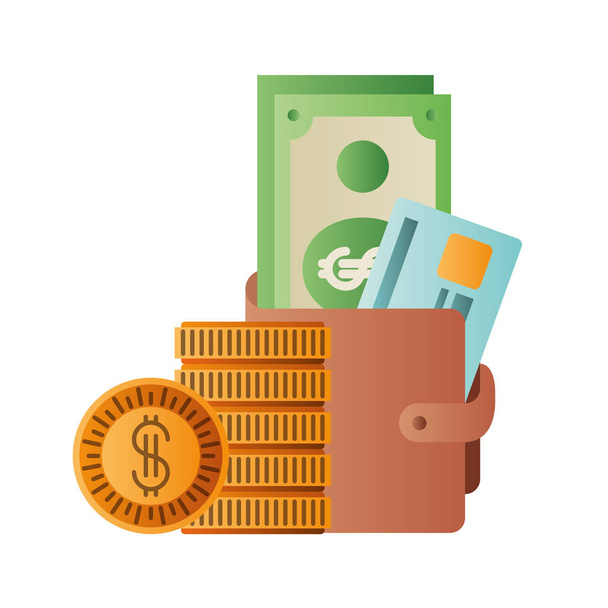 wallet with dollars and coins isolated icon - Vector, Image