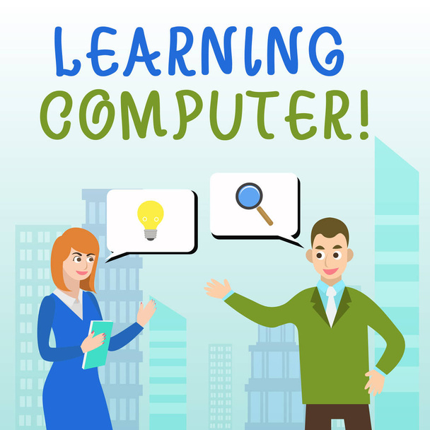 Pisanie tekstu pisma ręcznego Learning Computer. Pojęcie znaczenie dowiedzieć się więcej o każdym ze składników w komputerze partnerzy biznesowi wspólnie poszukują rozwiązanie problemu wygenerować pomysł. - Zdjęcie, obraz