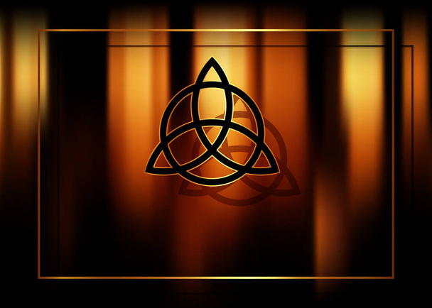 Triquetra, κόμβος Τριάδας, μαγικό σύμβολο για την προστασία. Θολή μαγική φωτιά φόντο με σκιές. Το μυστικιστικό αρχαίο απόκρυφο σύμβολο της μαντείας και του εσωτερισμού - Διάνυσμα, εικόνα