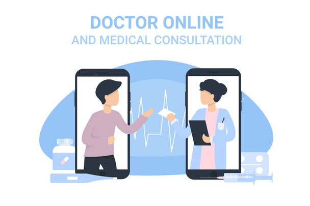 phone man and doctor woman phone medical consultation - Vector, Image