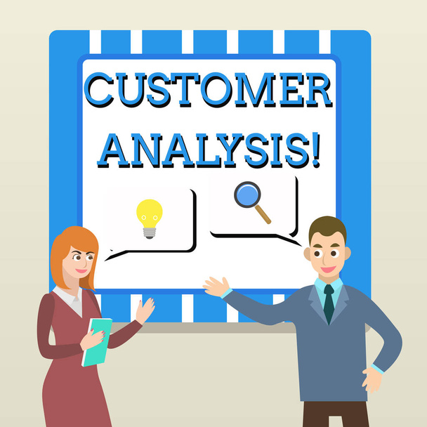 Handwriting text Customer Analysis. Concept meaning systematic examination of a company s is customer information Business Partners Colleagues Jointly Seeking Problem Solution Generate Idea. - Photo, Image