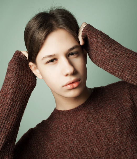 lifestyle, fashion and people concept - Portrait Of Serious Teenage Boy - Fotoğraf, Görsel