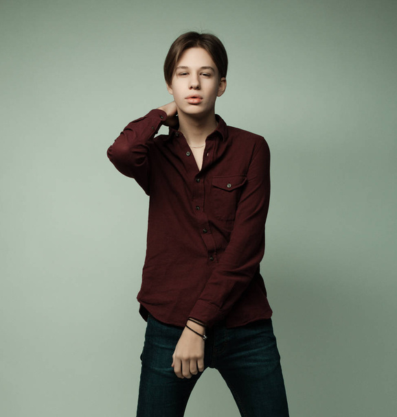 lifestyle, fashion and people concept - Portrait Of Serious Teenage Boy - 写真・画像