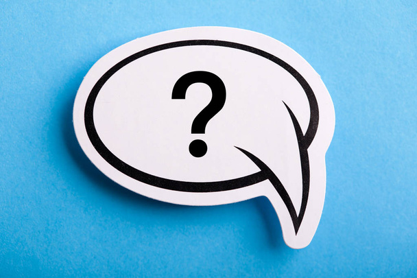 Question Mark Speech Bubble Isolated On Blue - Photo, image