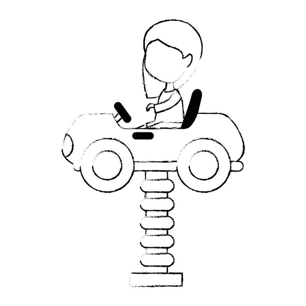 little girl in cart toy with spring - Vector, Image