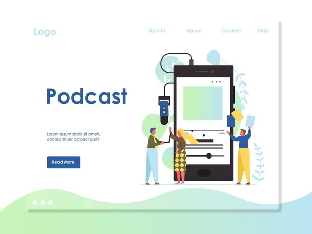 Podcast vektör web sitesi açılış sayfası tasarım şablonu - Vektör, Görsel