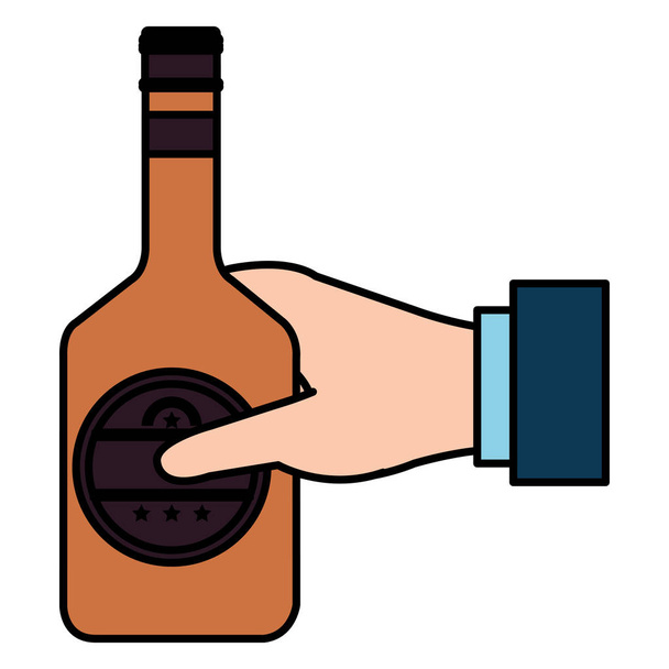 Hand mit Whiskeyflaschengetränk - Vektor, Bild