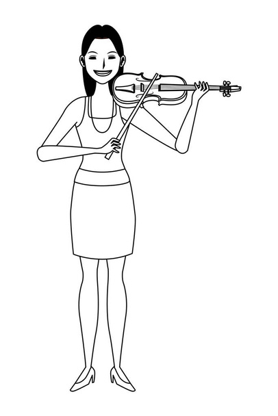 zenész, hegedű fekete-fehér - Vektor, kép