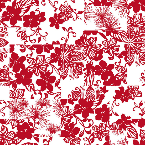 Tropical flower plant patchwork illustration pattern - Вектор, зображення