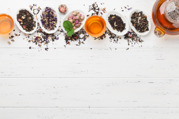 Gyógynövény és gyümölcs száraz teák halmaza - Fotó, kép