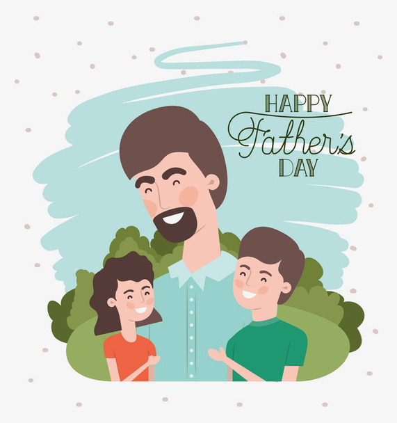 boldog apák napi üdvözlőlap apa és a gyerekek - Vektor, kép