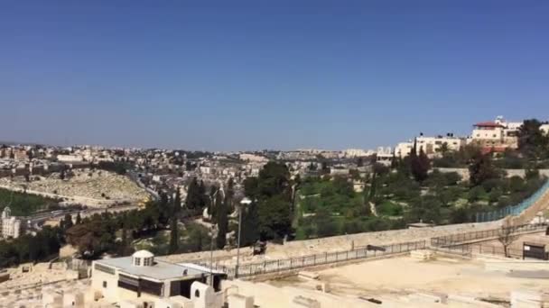 Pan linker beelden van Jeruzalem, Israël gezien vanaf Olijfberg - Video