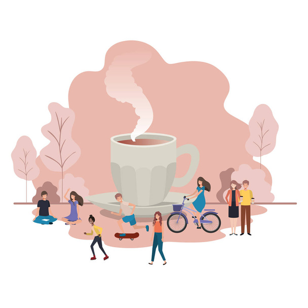 csoport emberek csésze kávé avatar karakter - Vektor, kép