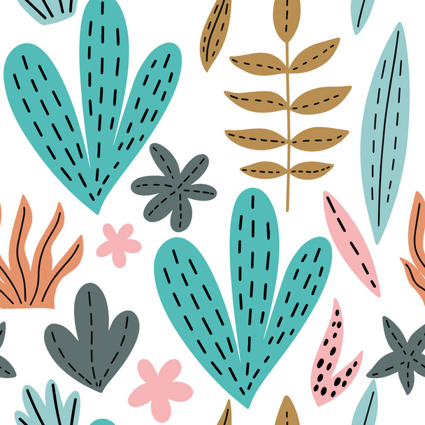 Trendy hand drawn exotic plants texture.Pattern design for printing, texture, cover design. Isolated. Vector Illustratio - Vector, Image