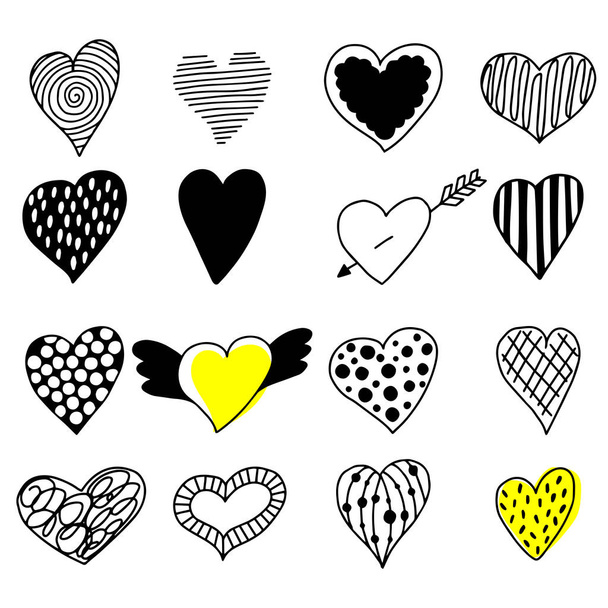 Big set of hand drawn hearts. - Vector, Image